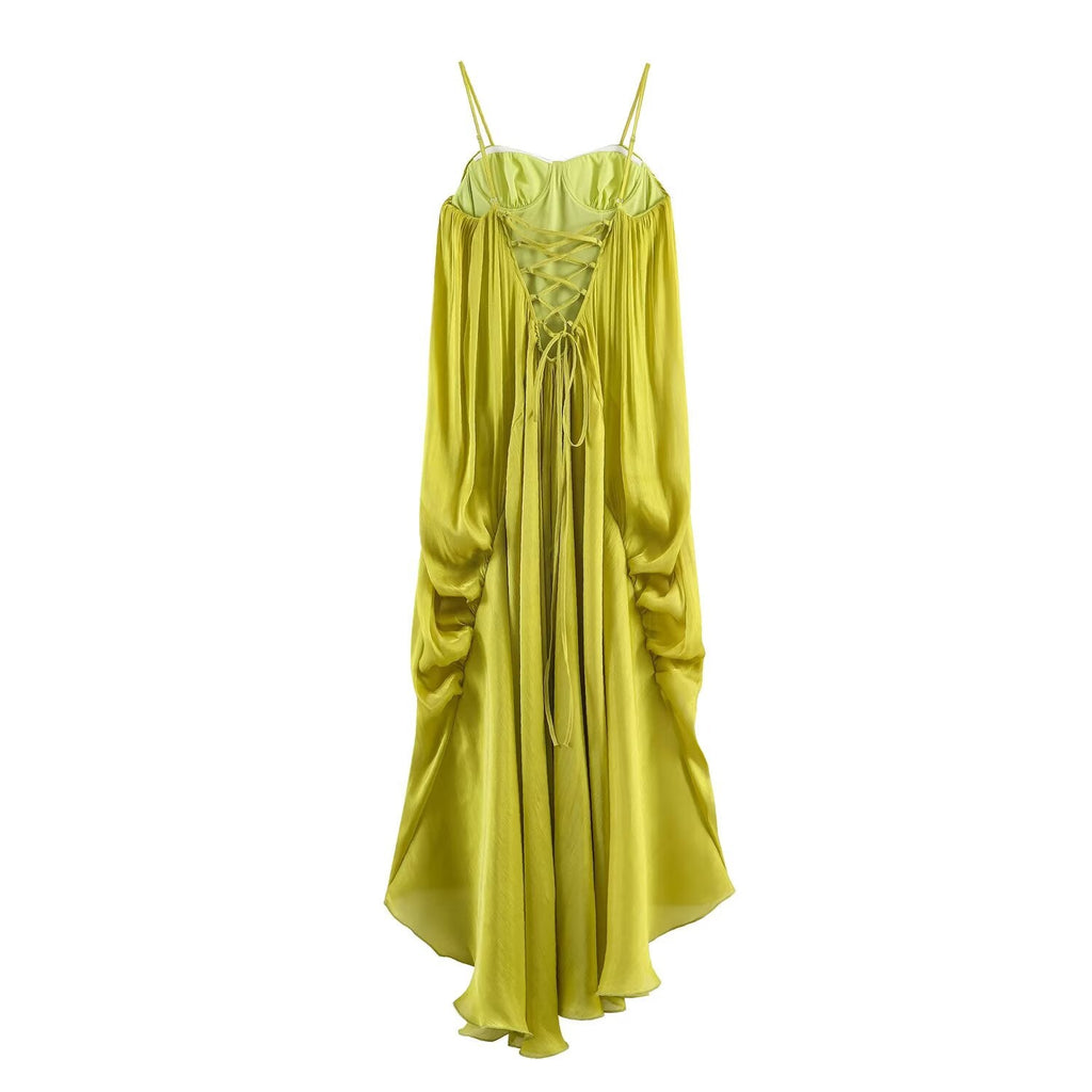 Summer Sexy Elegant Pleated Backless Strap Maxi Dress Party Dress