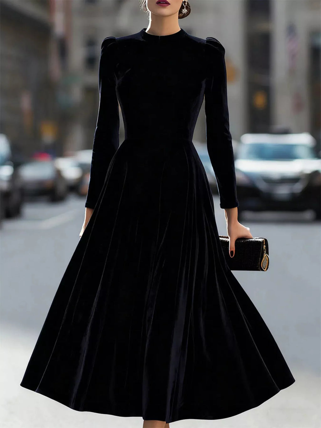 Velvet Long Sleeve A-Line Dress
