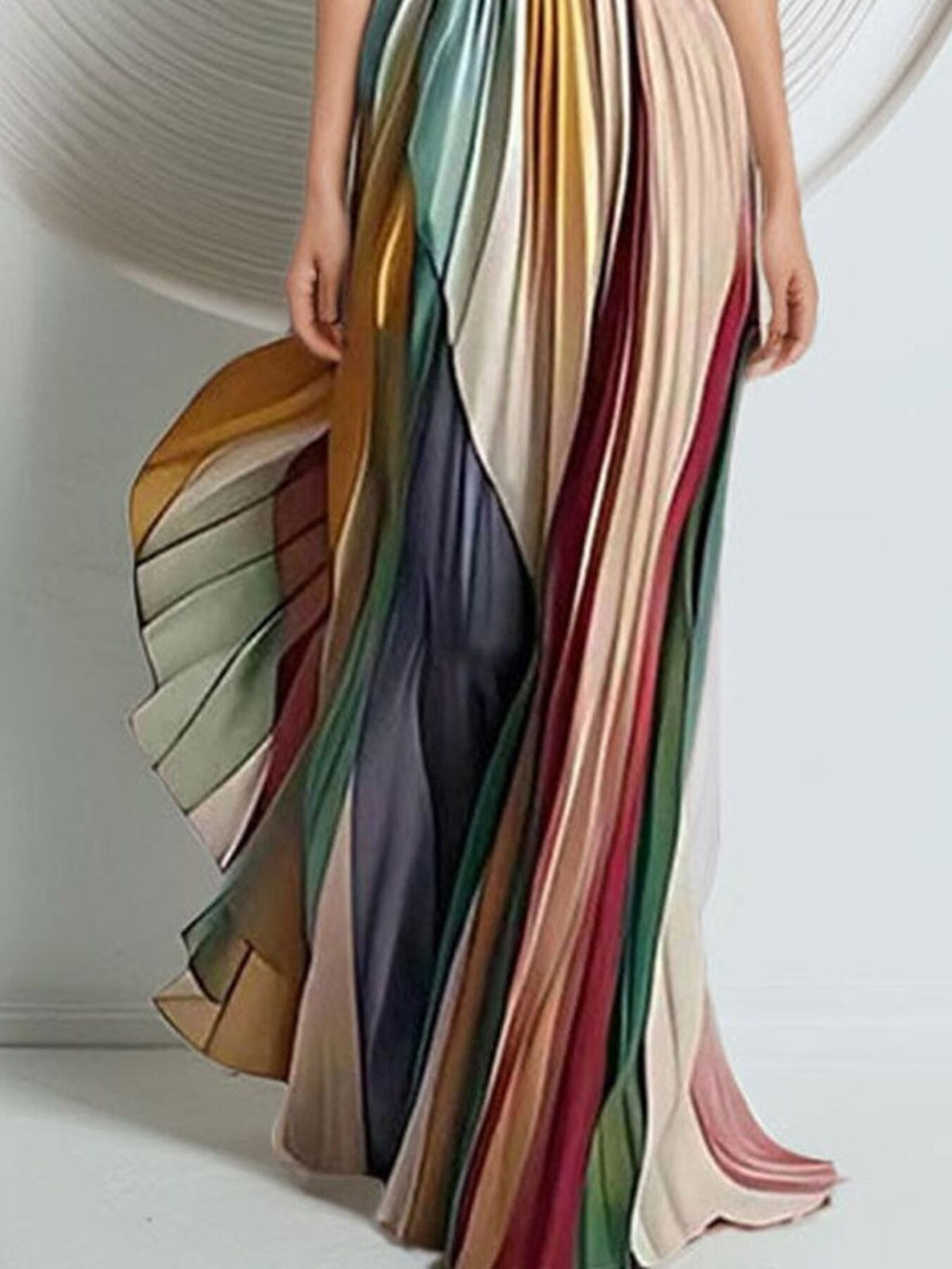 Striped Pleated Strapless Maxi Dress – Formal Sheath