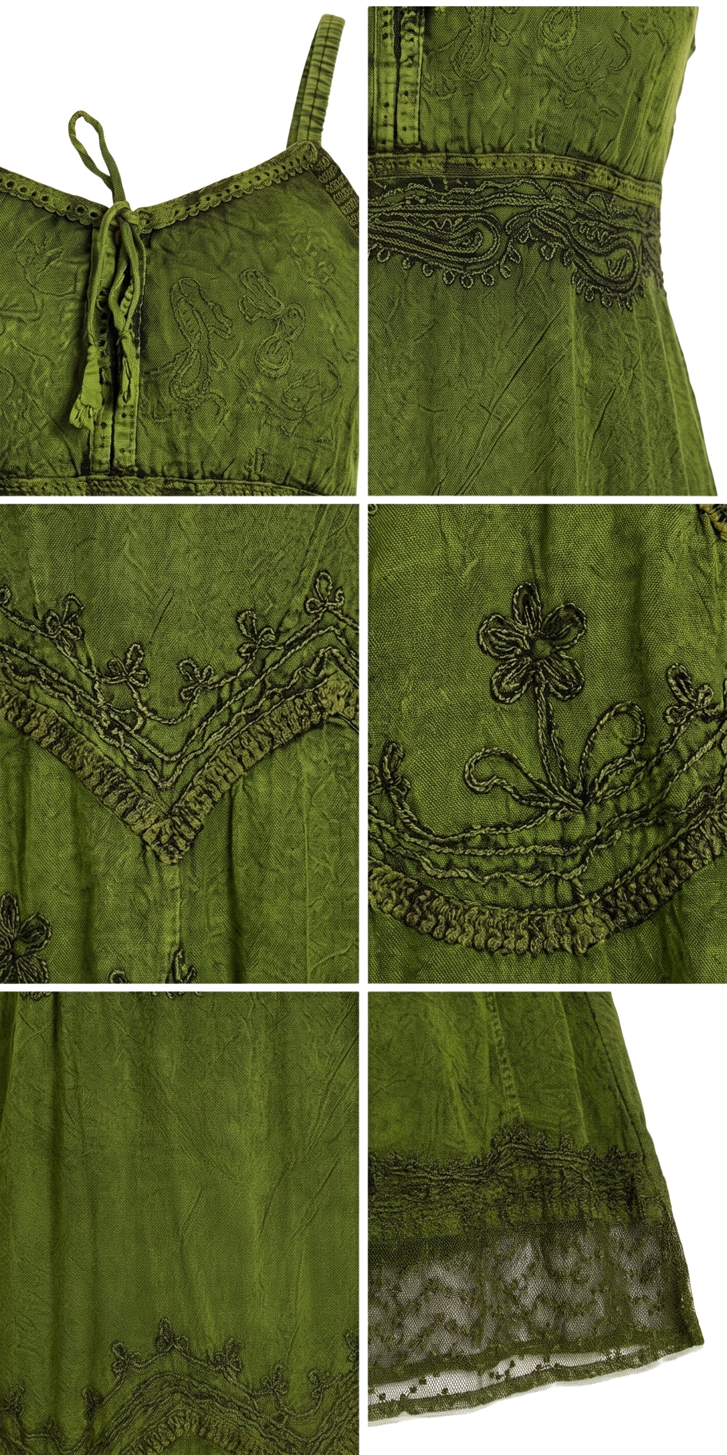 MKY Amy Stonewashed Rayon Embroidered Adjustable Spaghetti Straps Long Dress