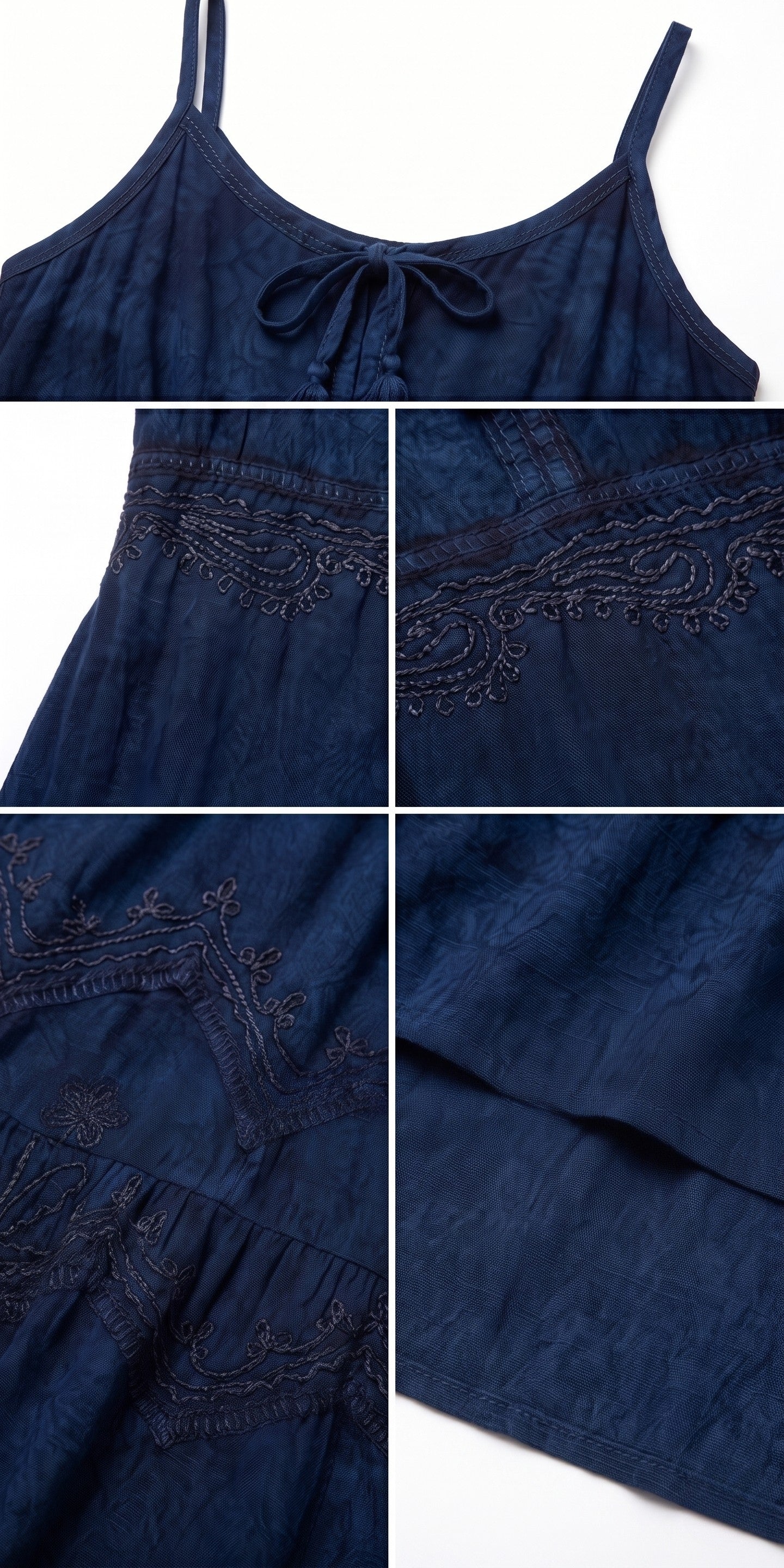 MKY Amy Stonewashed Rayon Embroidered Adjustable Spaghetti Straps Long Dress