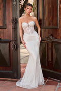 Ladivine J871W Long Sultry Fitted Strapless Embellished Bridal Gown