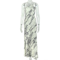 Color Matching Women Clothing Elegant Backless Home Gray White Sheath Dress Sleeveless Slim Asymmetric Dress