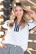 V-Neck Flutter Sleeve Top, White