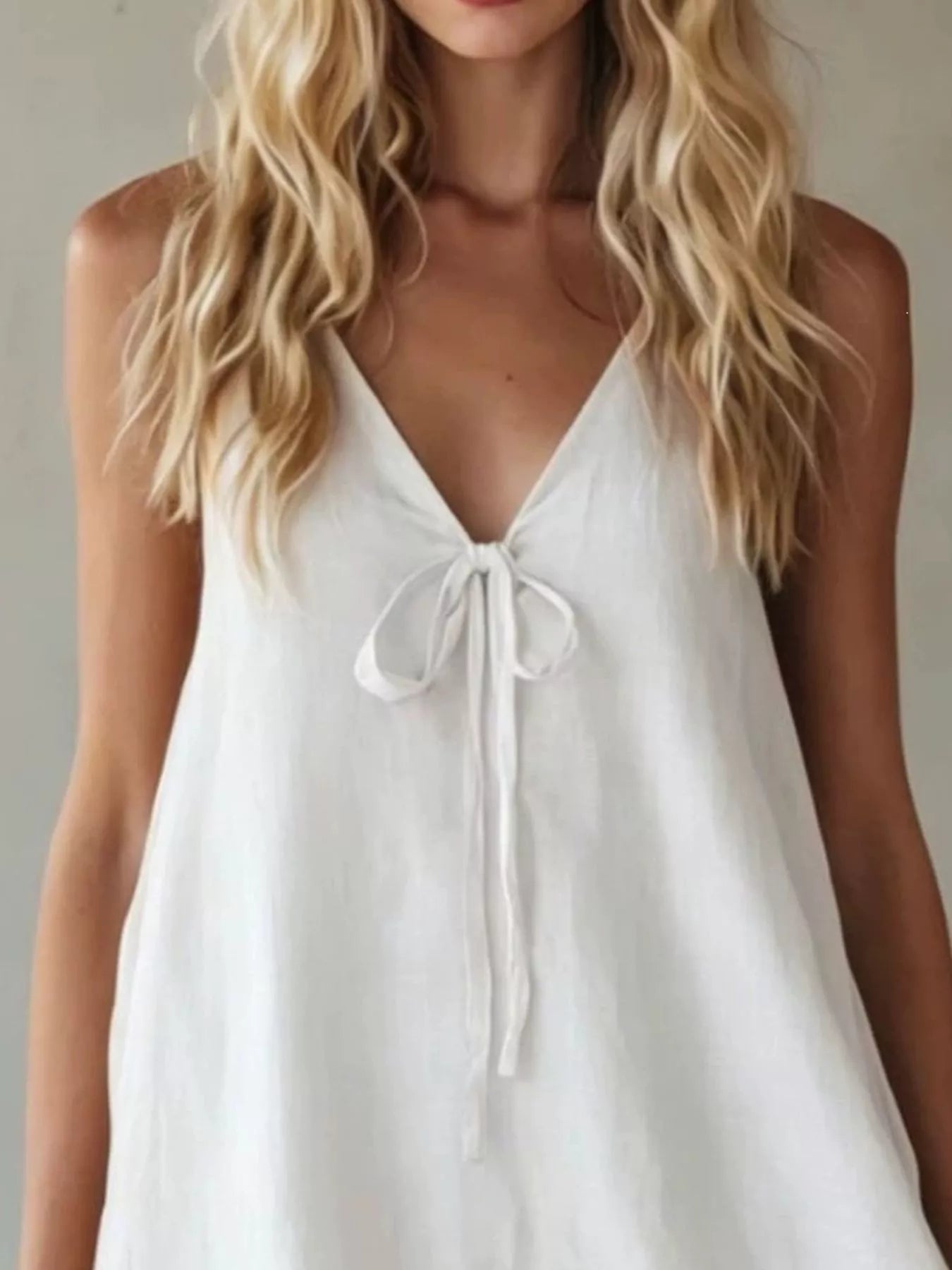 V-Neck Tie Front Ruffle Hem Mini Dress