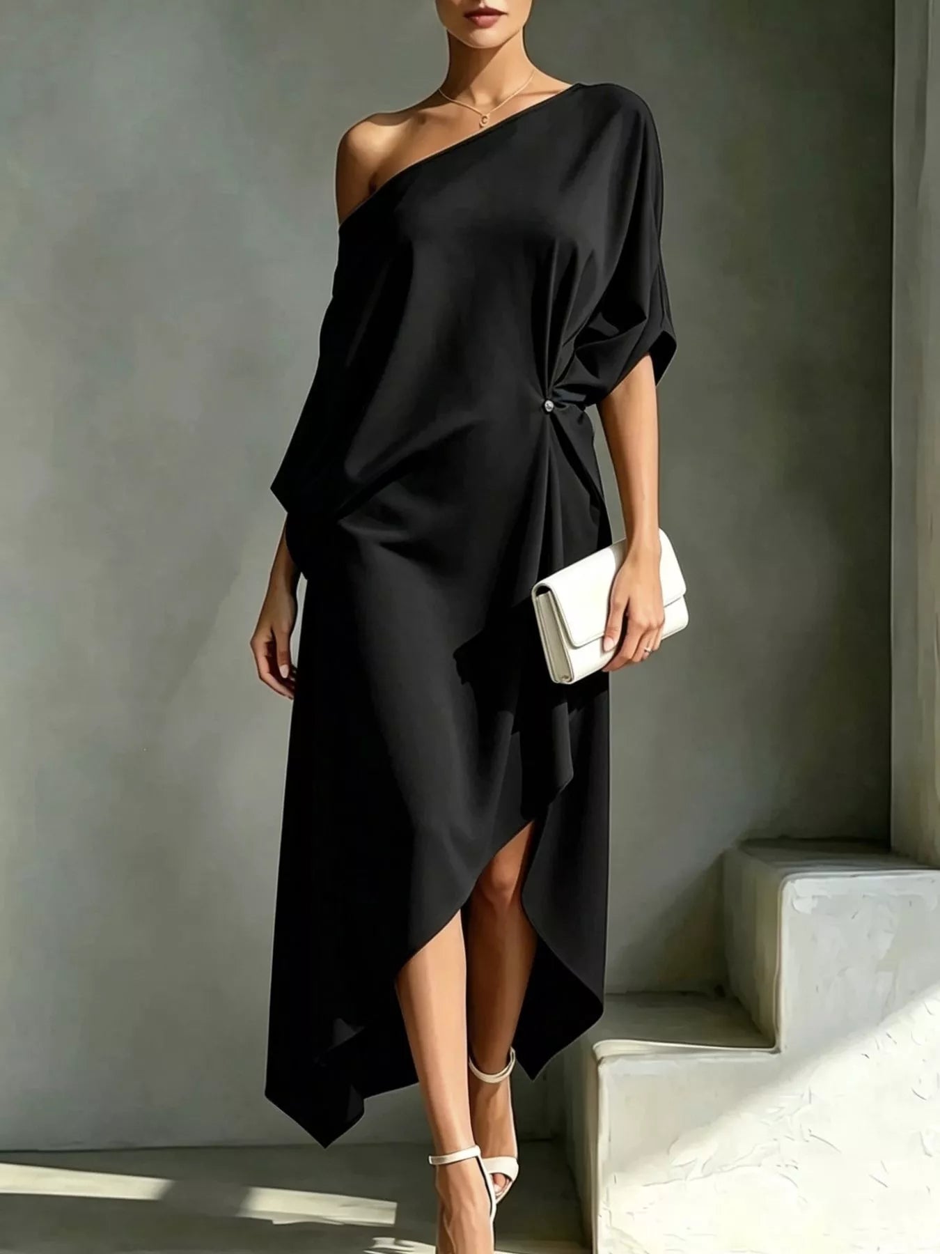 Full Size Asymmetrical One-Shoulder Drape Dress Plus Size