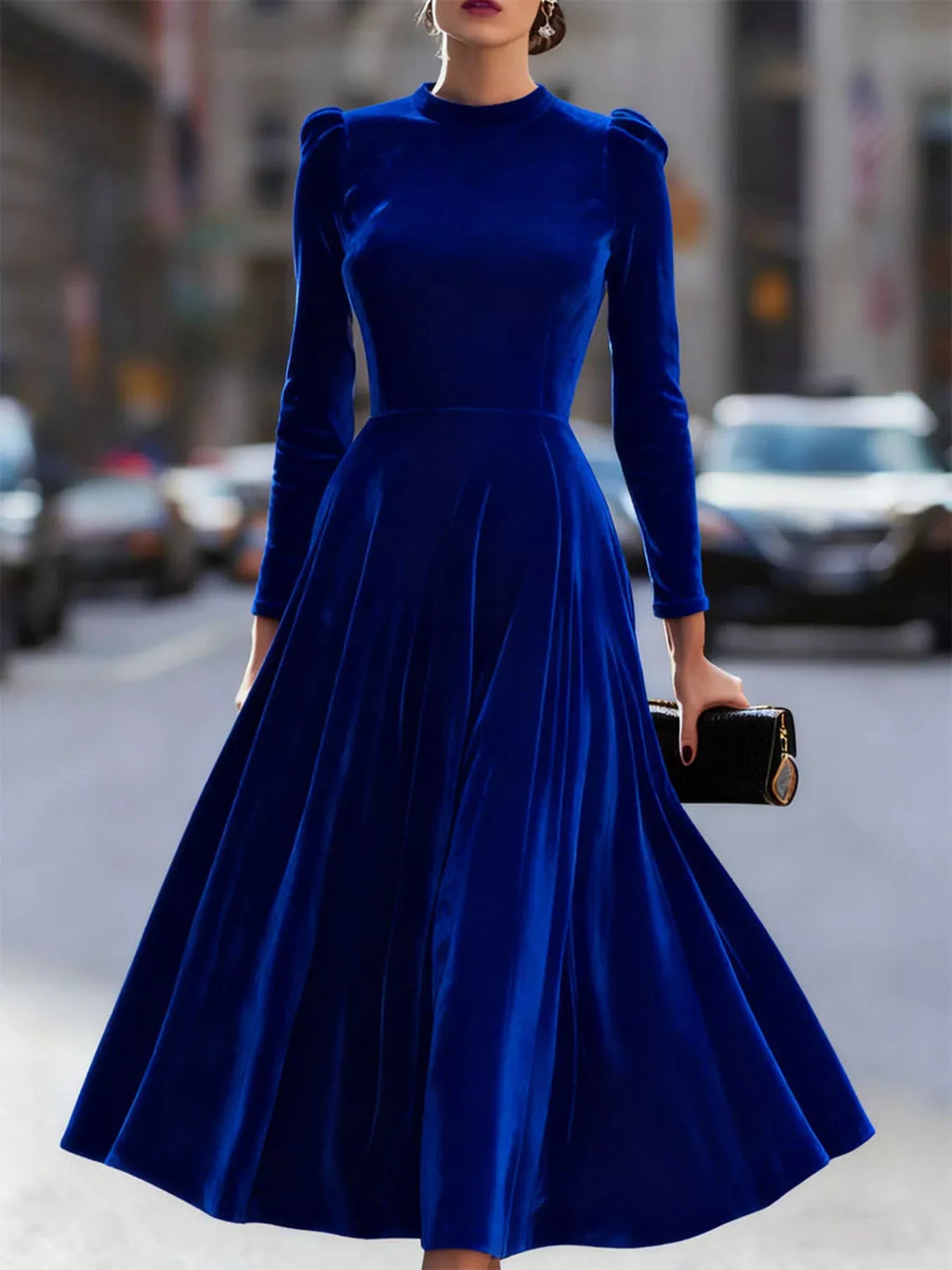 Velvet Long Sleeve A-Line Dress